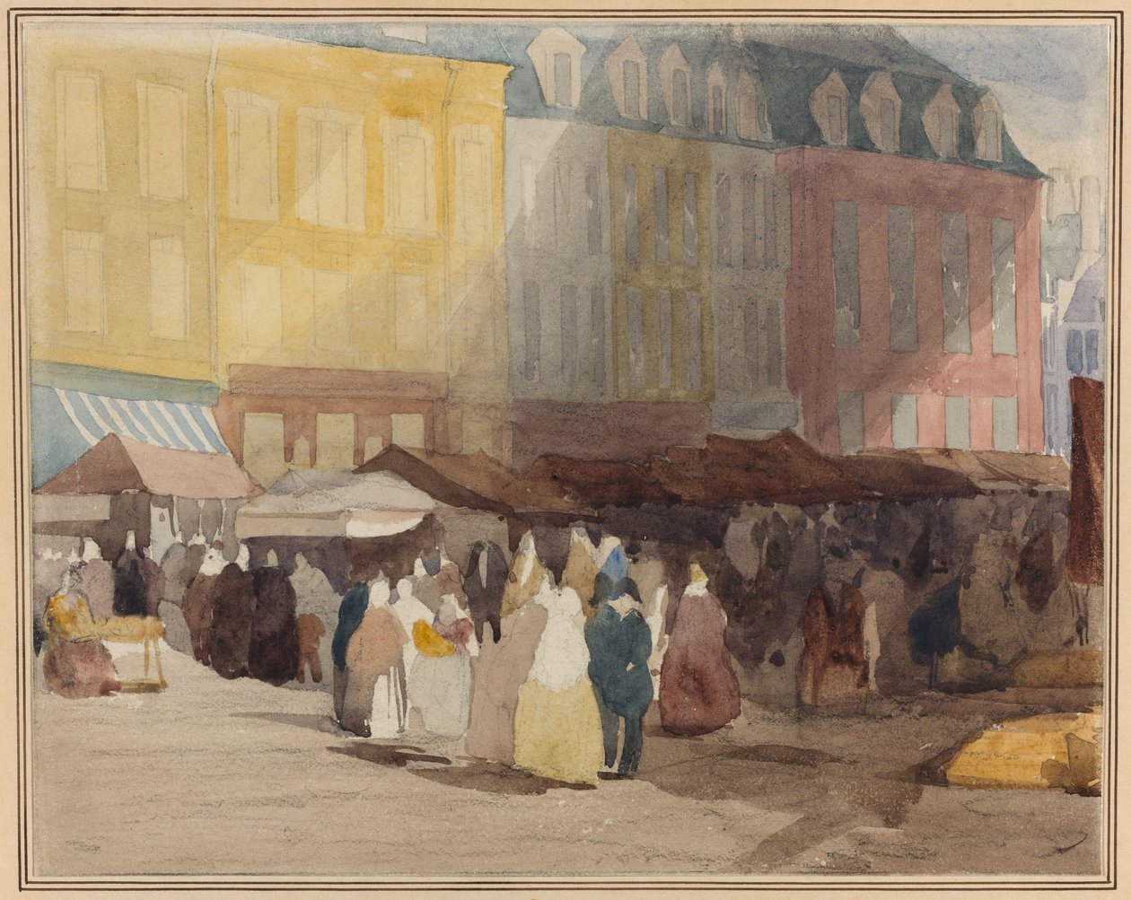 Een Franse marktscène, mogelijk Boulogne door David Cox