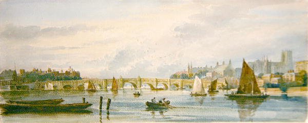 Een uitzicht op Westminster Bridge richting Lambeth Palace en Westminster Abbey door David Cox