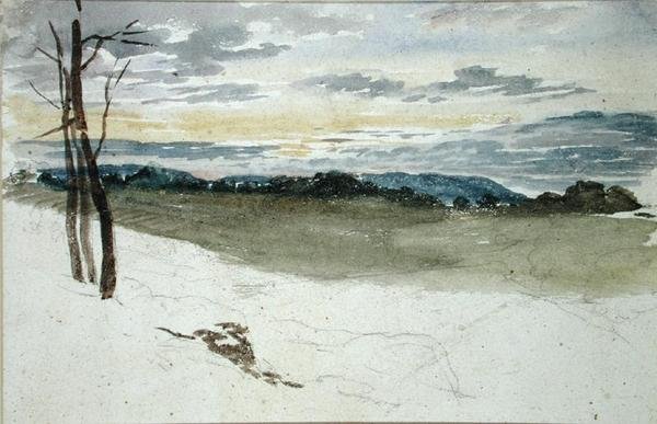 Boslandschap bij zonsondergang door David Cox