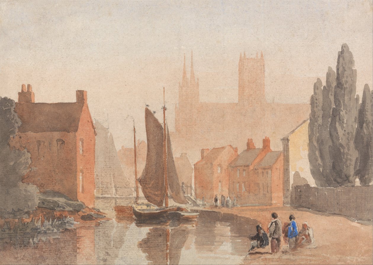 Kathedraal van Lincoln vanaf Brayford Pool door David Cox