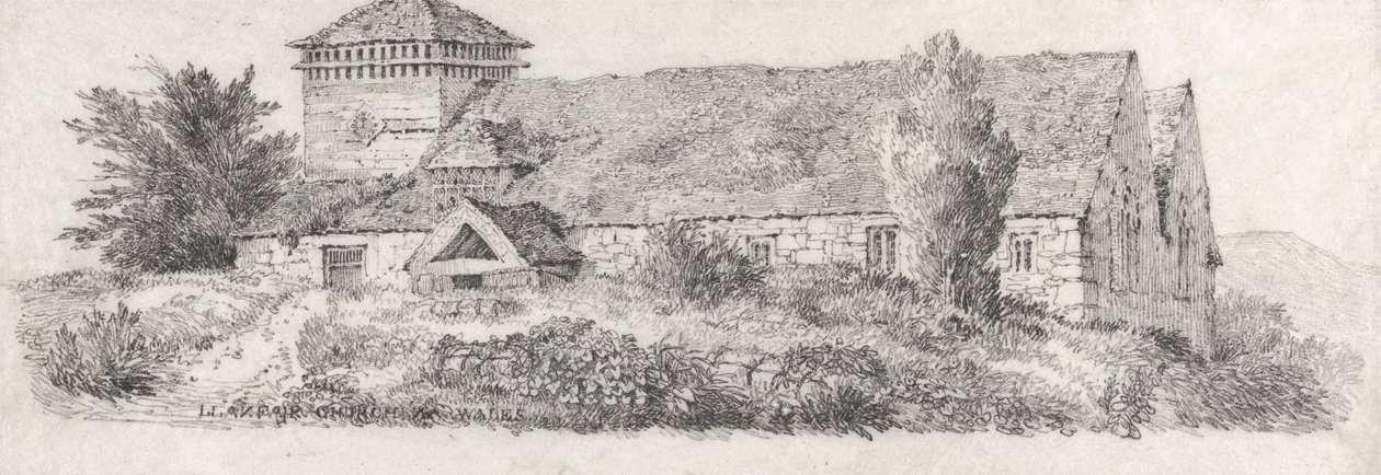 Llanfair Kerk, Noord-Wales voor A Treatise on Landscape Painting and Effect in Water Colours door David Cox
