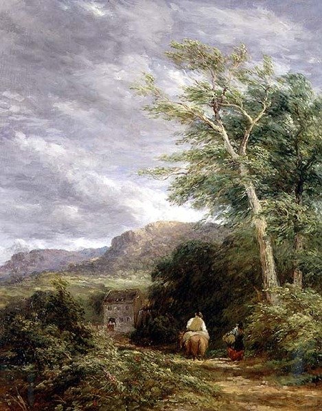 Welsh landschap met een watermolen door David Cox