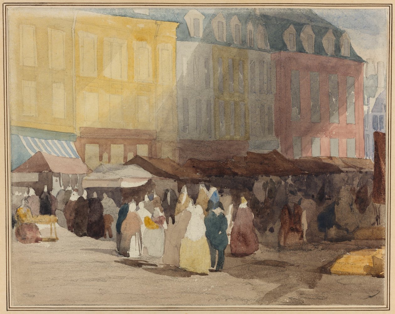 Een Franse marktscène, mogelijk Boulogne door David Cox the elder