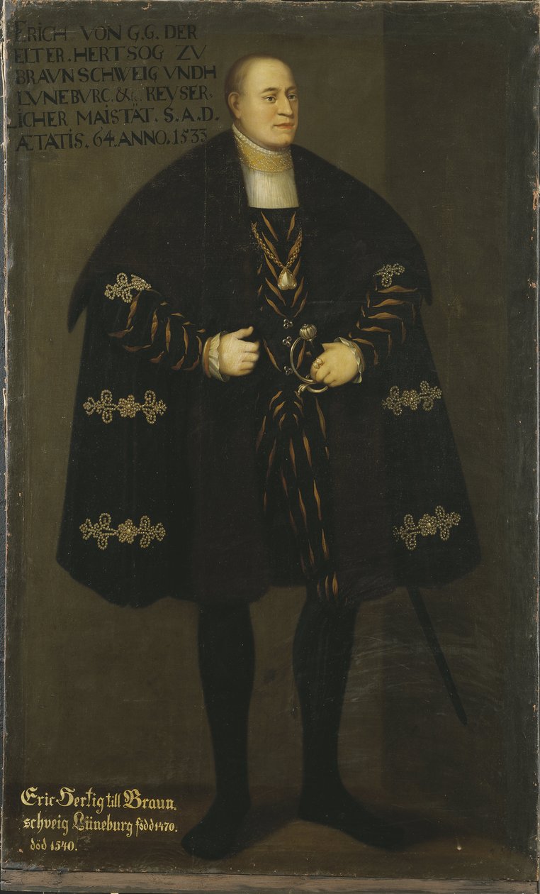 Portret van hertog Erik I van Brunswijk-Lüneburg (1470-1540), prins van Calenberg-Göttingen door David Frumerie
