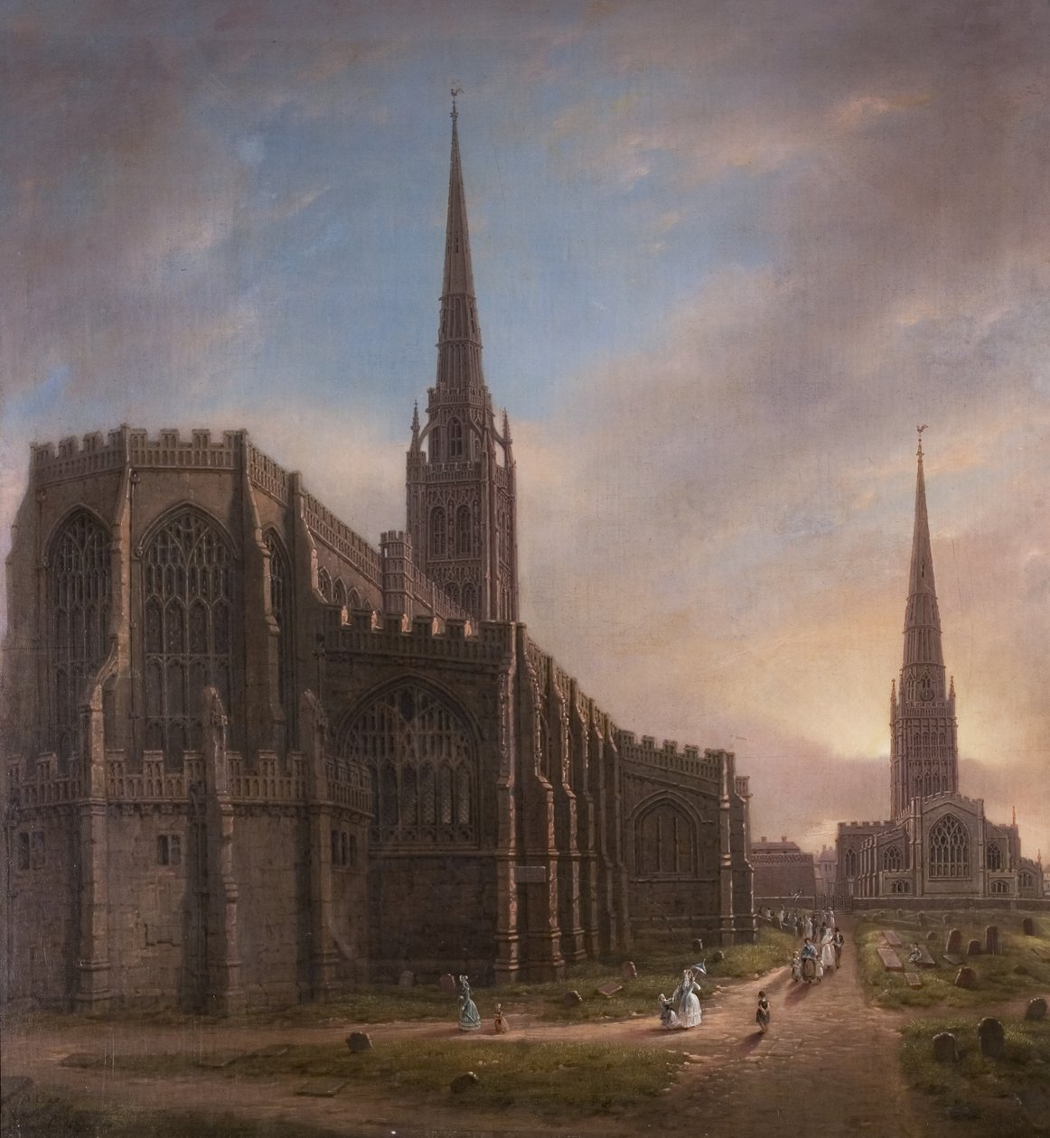 St. Michaels en Heilige Drie-eenheid Kerken, vanuit het noordoosten, Coventry, 1849 door David Gee
