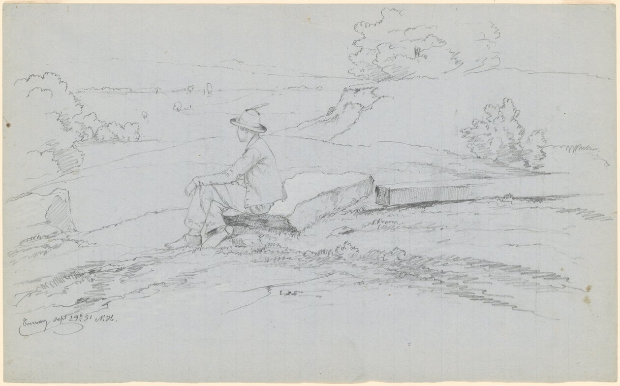 Studie voor "Witte Bergen vanuit North Conway, New Hampshire" [recto] door David Johnson