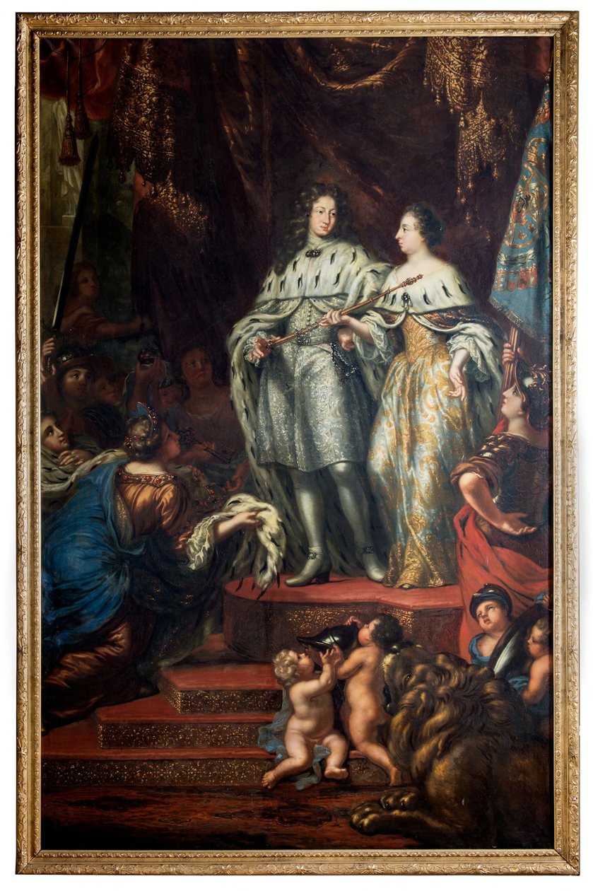 Allegorie over hoe koning Karel XI de regering van zijn moeder Hedvig Eleonora overneemt door David Klöcker Ehrenstrahl