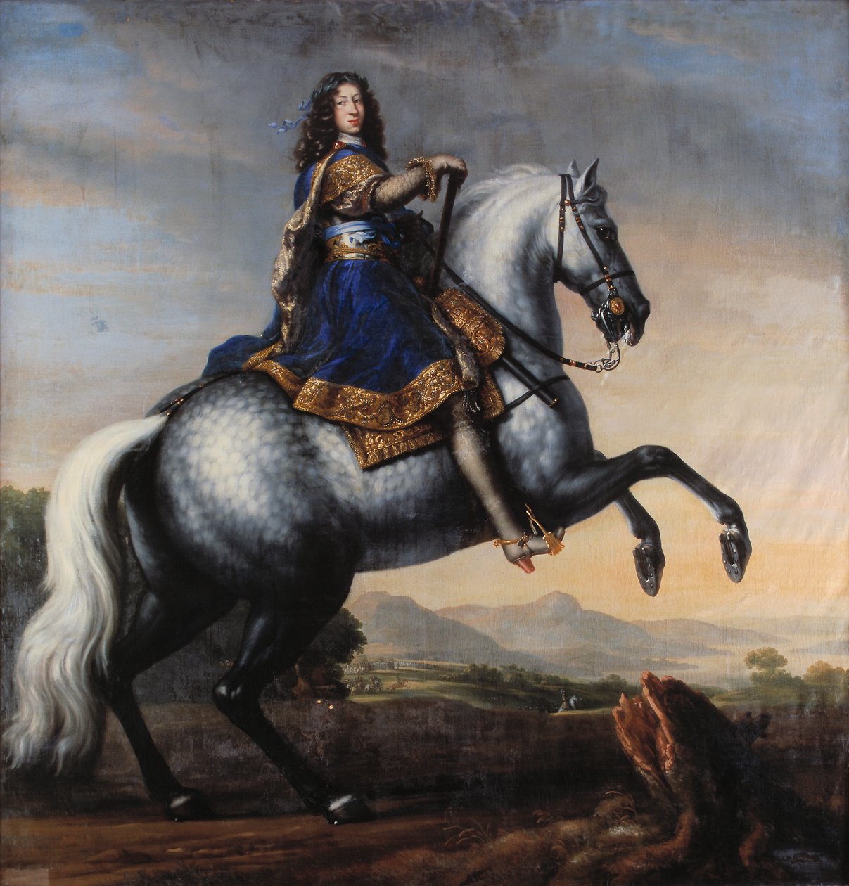 Zweeds:  Portret, te paard Paardrijportret van Karel XI van Zweden, titel: te paard "label QS:Lsv,"Portret, te paard "label QS:Len,"Paardrijportret van Karel XI van Zweden" door David Klöcker Ehrenstrahl