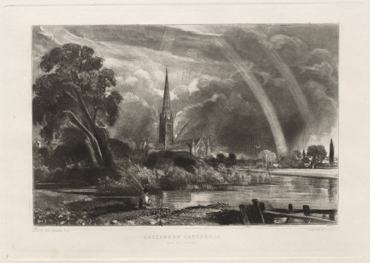 Salisbury Cathedral vanuit de Weiden Kleine Plaat, 1855 door David Lucas