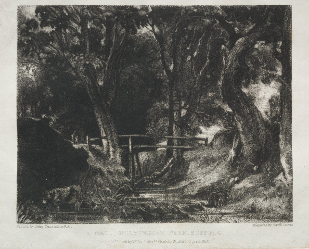 Verschillende Onderwerpen van Landschap, Kenmerkend voor Engels Landschap uit Schilderijen van John Constable, R.A.: Dal in de Bossen van Helmingham Park, Suffolk door David Lucas