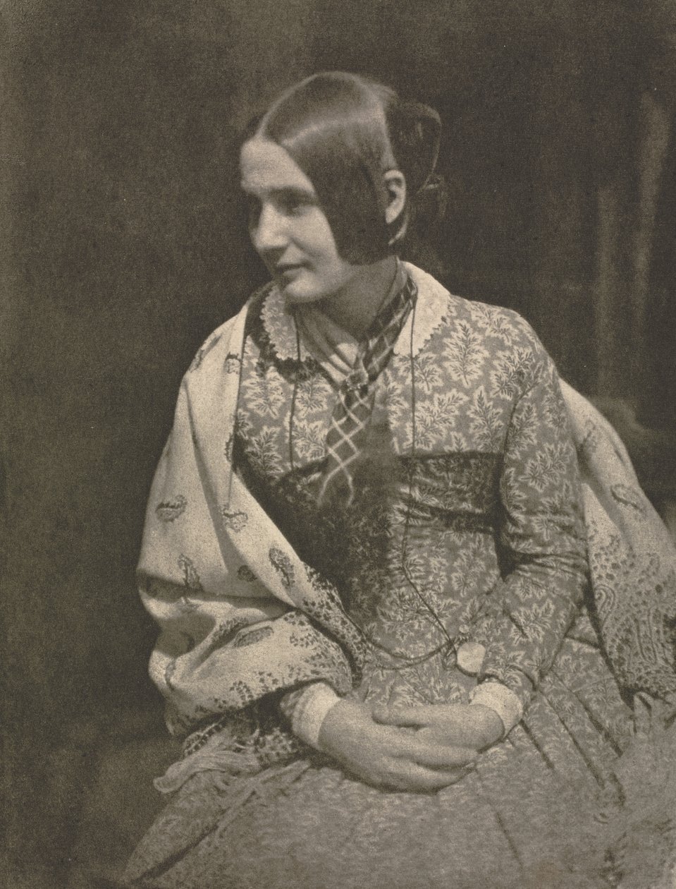 Dame in Gebloemde Jurk door David Octavius Hill