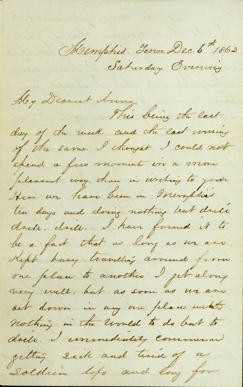 Brief van D. P. Grier, Memphis, Tenn., aan Anna McKinney, 6 december 1862 door David Perkins Grier