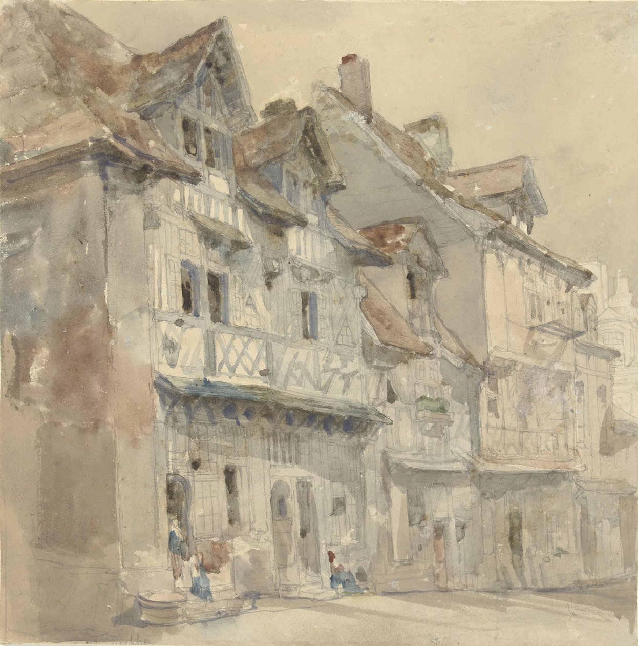 Huizen in Dieppe door David Roberts (attributed to)