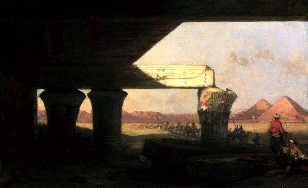 Egyptisch landschap met een verre blik op de piramides door David Roberts
