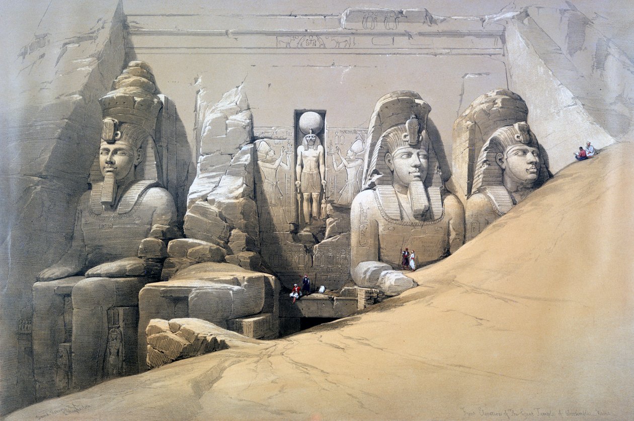 Vooraanzicht van de Grote Tempel van Abu Simbel, Nubië, 19e eeuw door David Roberts