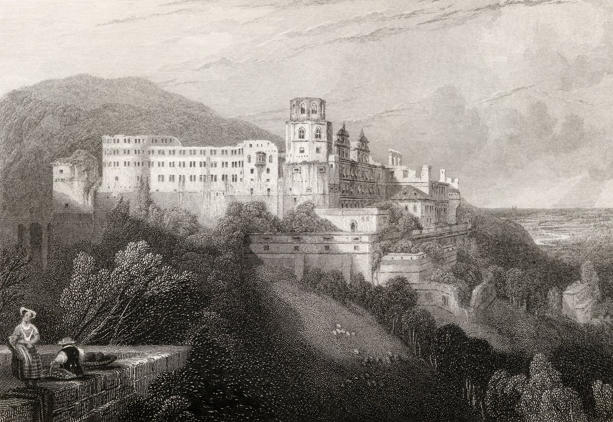 Heidelberg Kasteel, Heidelberg, gegraveerd door J.T. Willmore in 