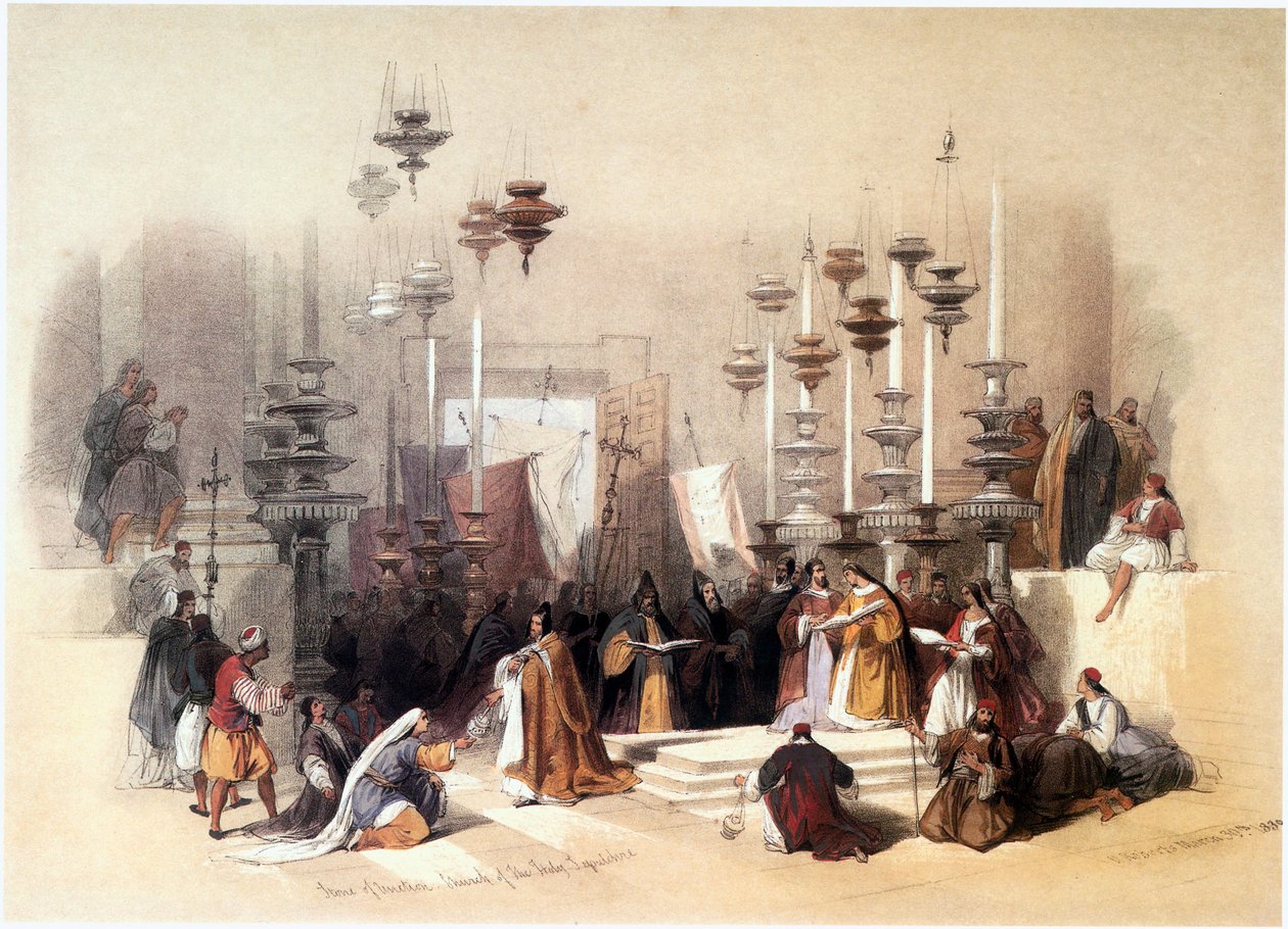 In het Heilige Land: Jeruzalem, Kerk van het Heilig Graf, Steen der ... door David Roberts