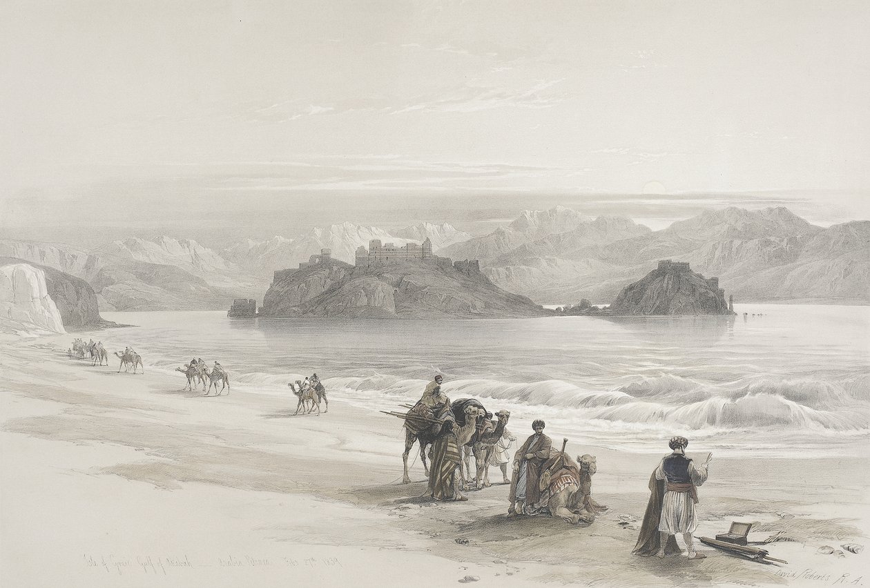 Het eiland Graia, de Golf van Akaba door David Roberts