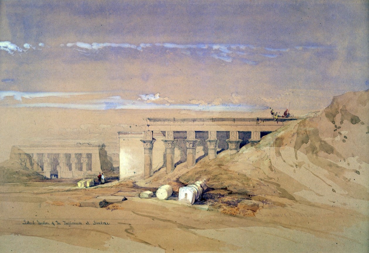 Zijaanzicht van de tempel genaamd Typhonaeum in Dendera, Egypte door David Roberts