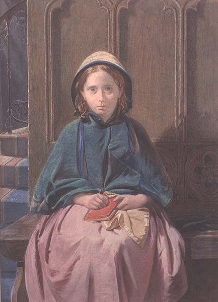 Portret van een meisje dat leest in een kerkbank door David Roberts