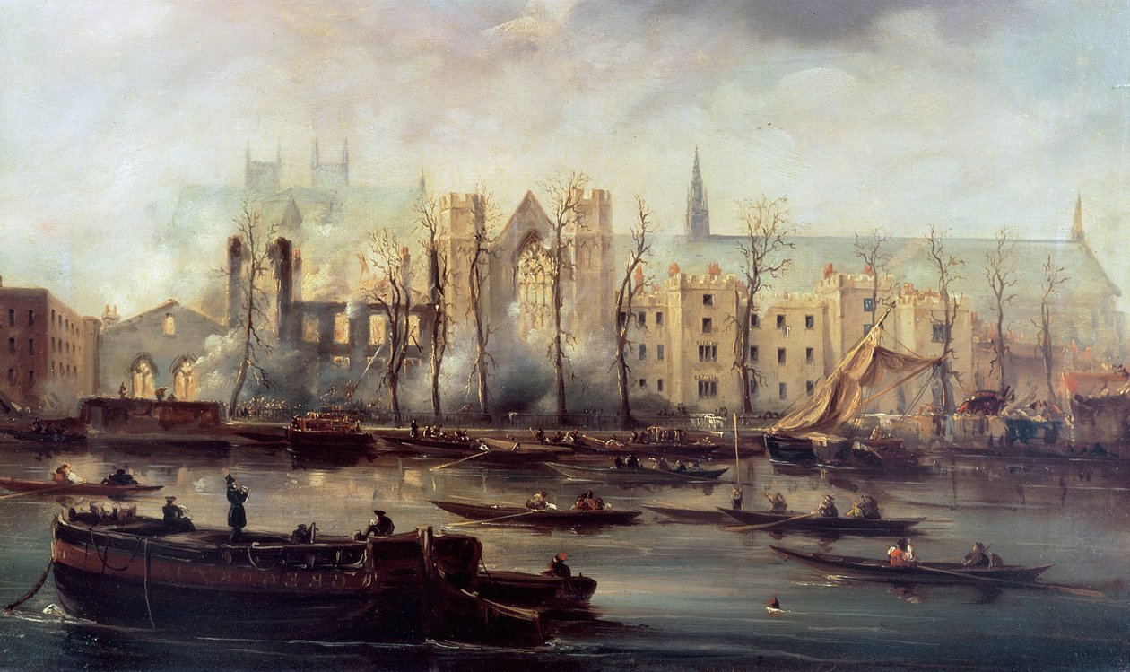 De brand van de Houses of Parliament, 16 oktober 1834 door David Roberts
