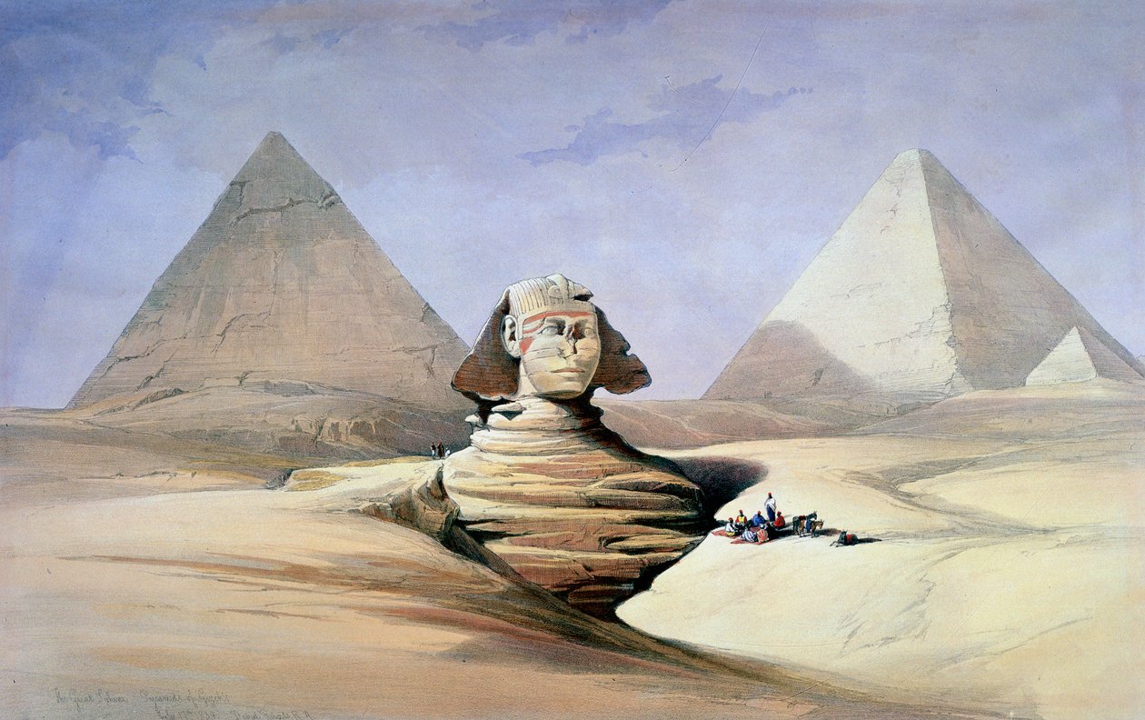 De Grote Sfinx en piramides van Gizeh, 1838-1839 door David Roberts