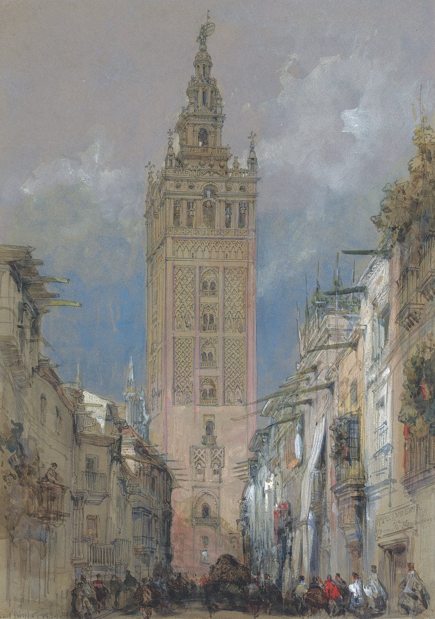 De Moorse toren in Sevilla, genaamd de Giralda, Spanje door David Roberts