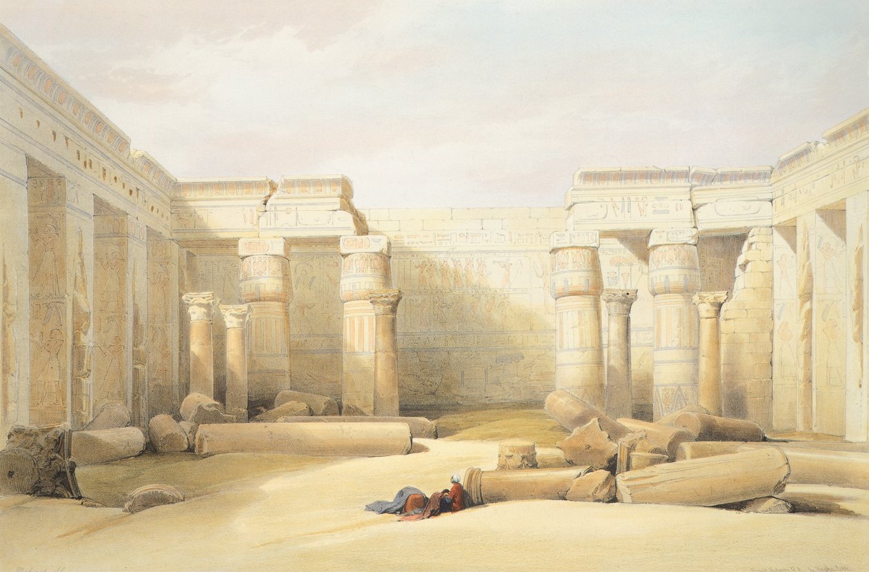 De tempel van Medinet Abu in Thebe, gravure door David Roberts