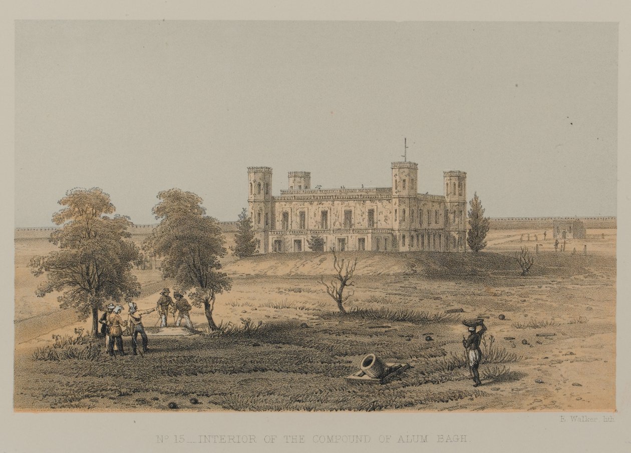 Interieur van het Compounds van Alumbagh, Lucknow door David Scott Lieutenant Colonel (after) Dodgson