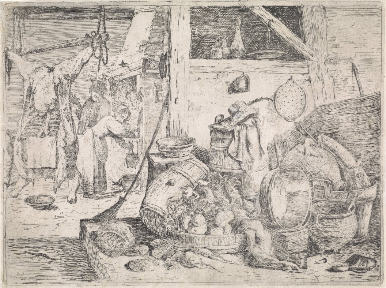 Keukeninterieur door David Teniers (II) (attributed to)