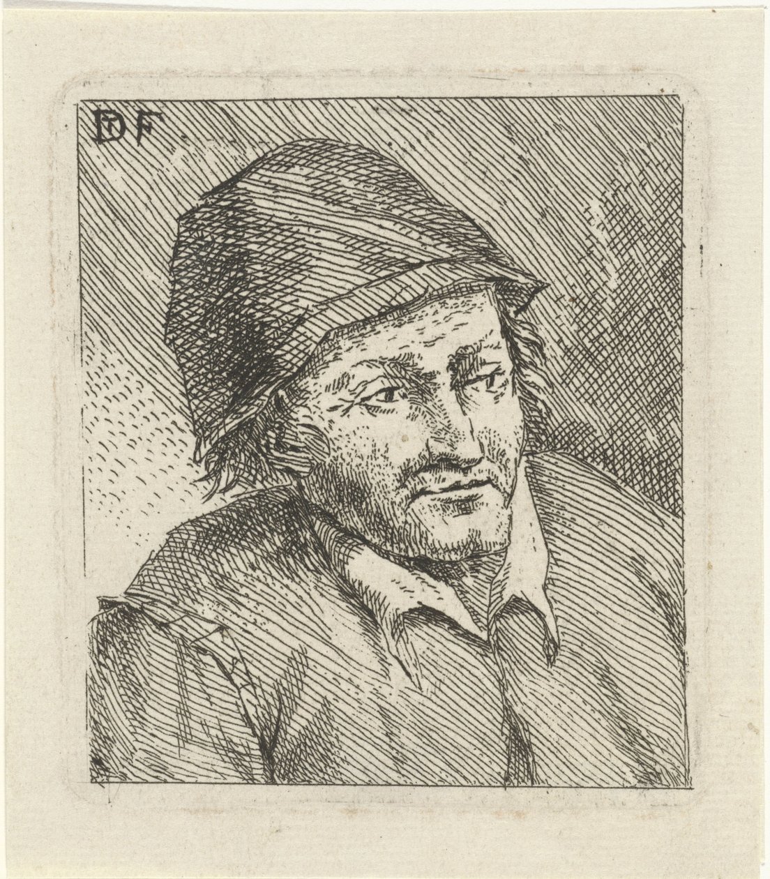 Buste van een man met hoed naar rechts door David Teniers (II)