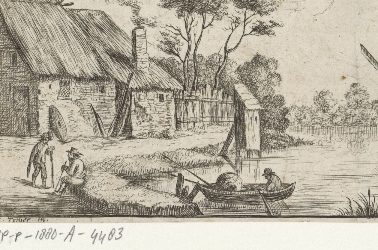 Landschap met boerderij en water door David Teniers (II)