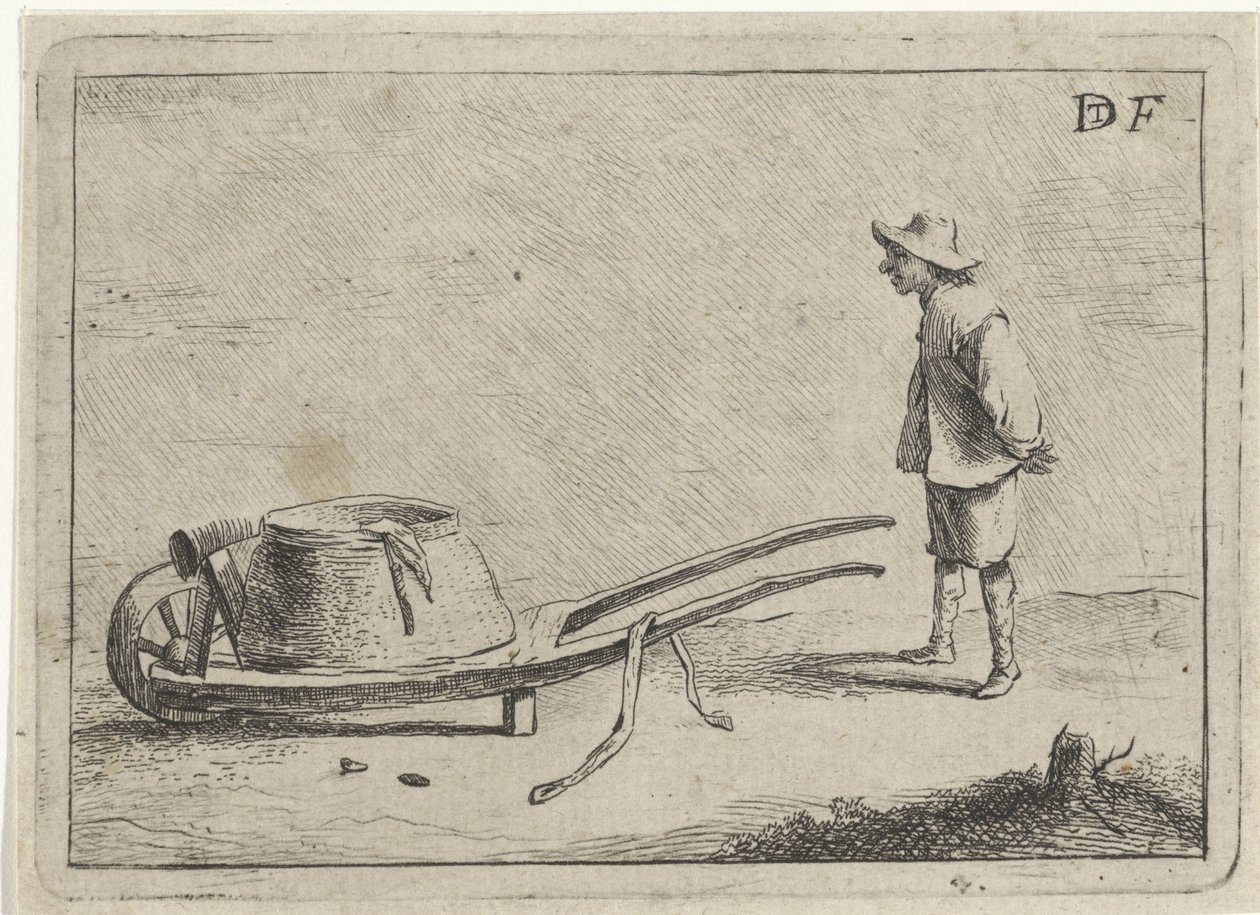 Man bij een kruiwagen door David Teniers (II)