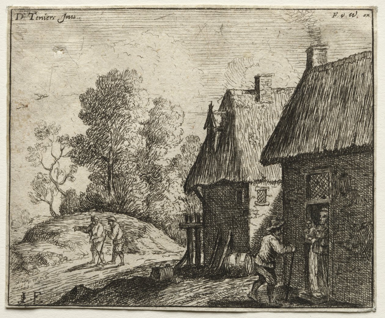 Boer praat met een vrouw door David Teniers the Elder