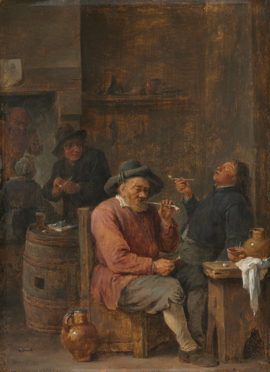 Boeren roken in een herberg, ca. 1640 door David Teniers the Elder