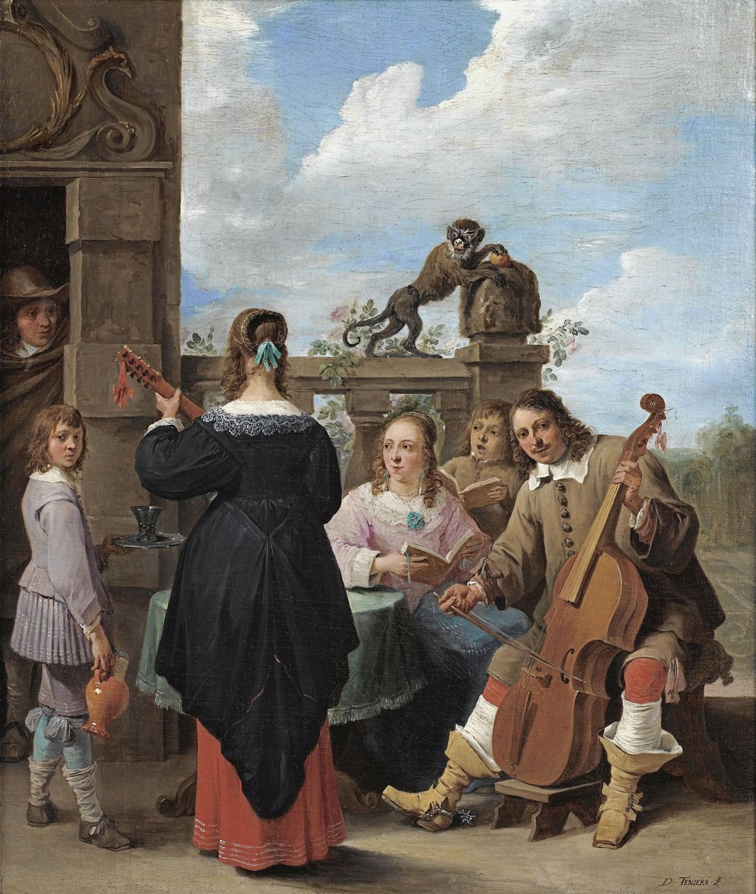 Een familieconcert op een terras door David Teniers the Younger