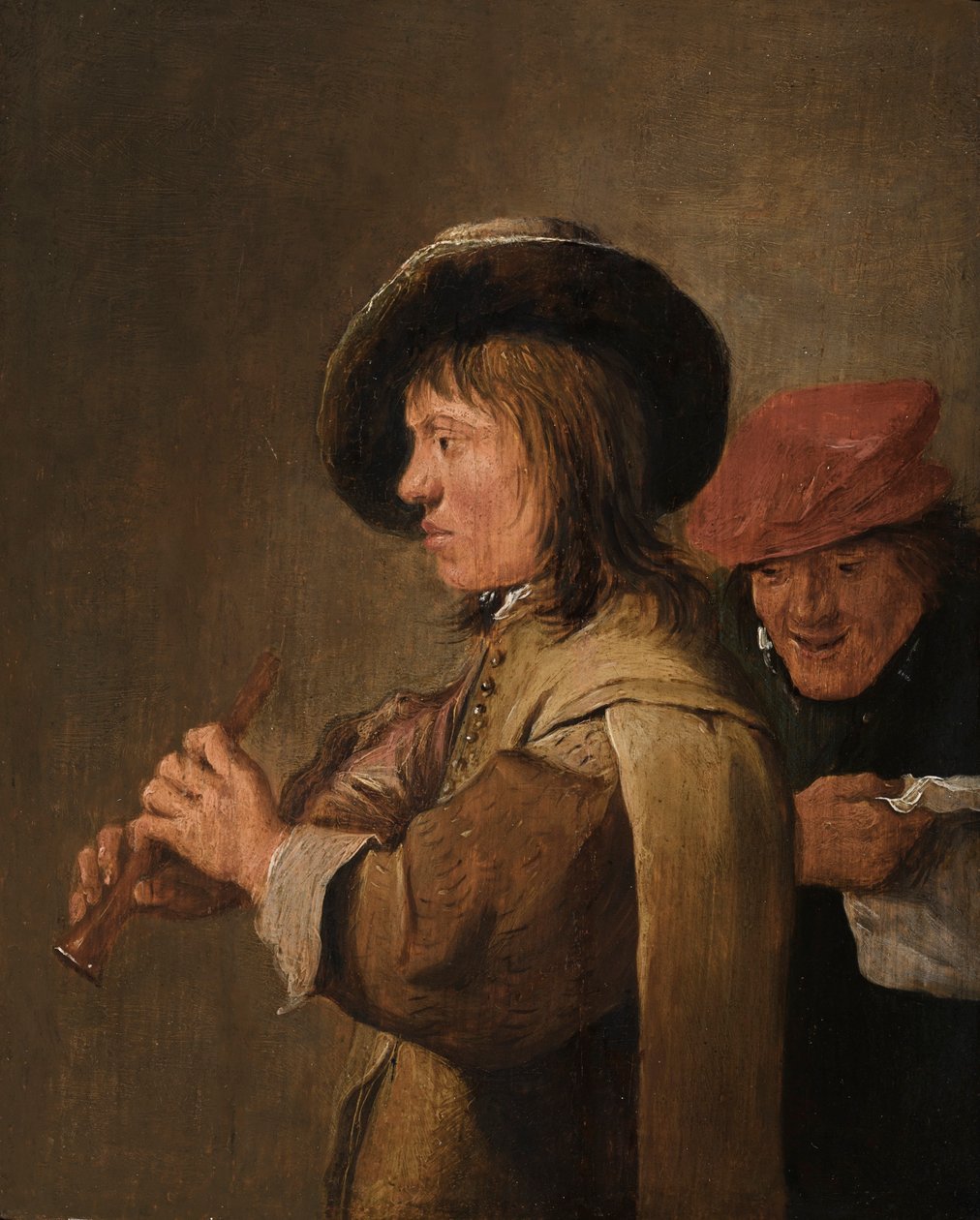 Een fluitspeler in profiel door David Teniers the Younger