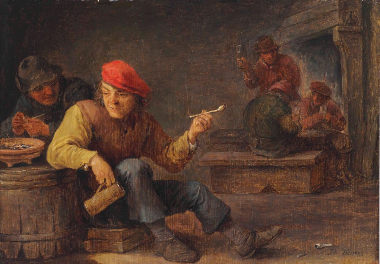 Borrels drinken en roken in een herberg door David Teniers the Younger