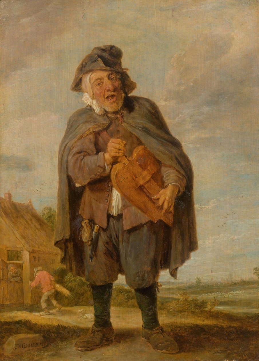 Muziek maken met een draaiorgel door David Teniers the Younger