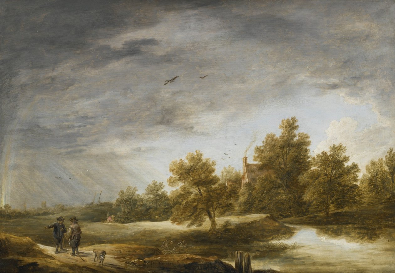 Rivierlandschap met regenboog door David Teniers the Younger