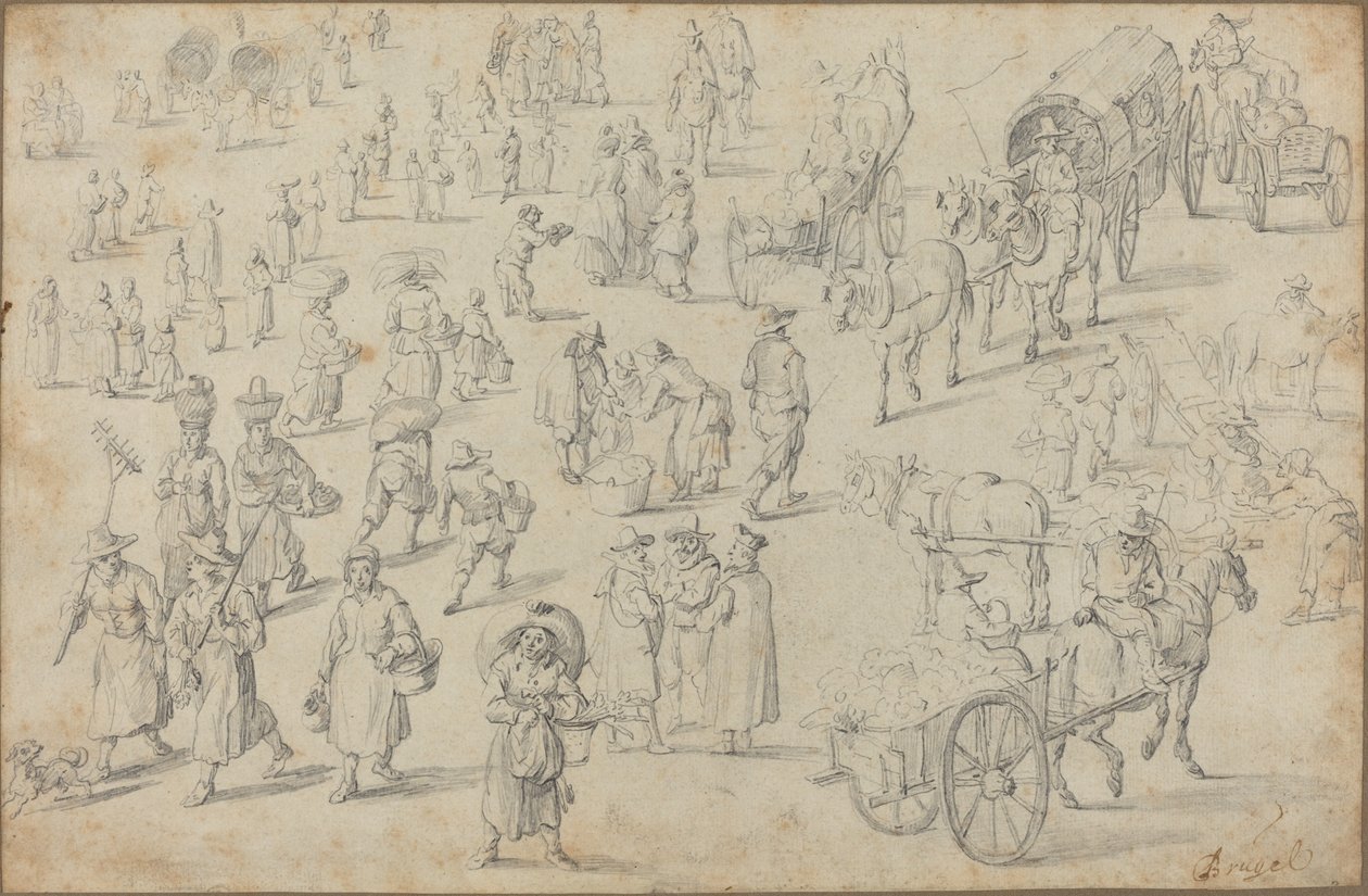 Studies van Marktfiguren door David Teniers the Younger