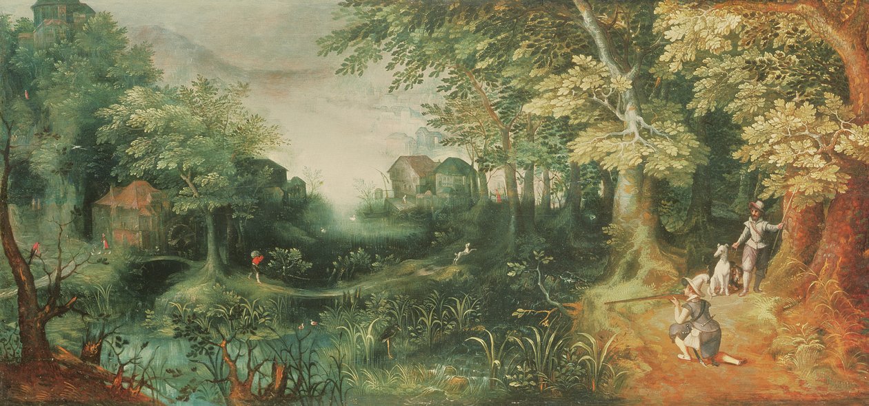 Landschap met jagers door David Vinckboons