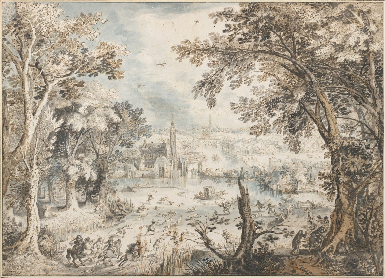 Landschap met hazenjacht door David Vinckboons