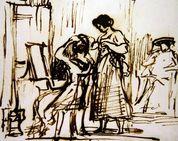 Een interieur met een vrouw die haar haar kamt door David Wilkie