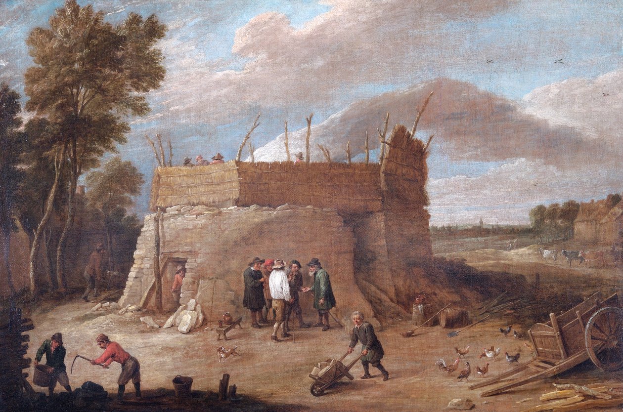 Een Kalkoven met Figuren door David Teniers the Younger