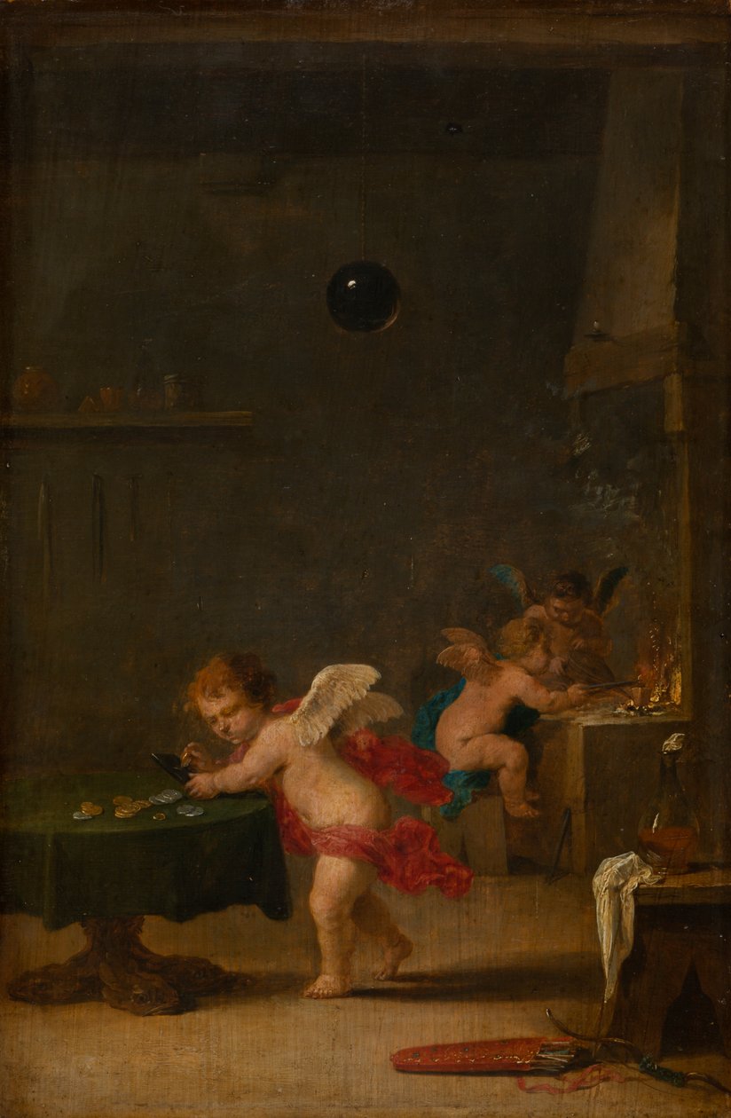 Amoretti in een Alchemistenwerkplaats, ca.1635-37 door David the Younger Teniers