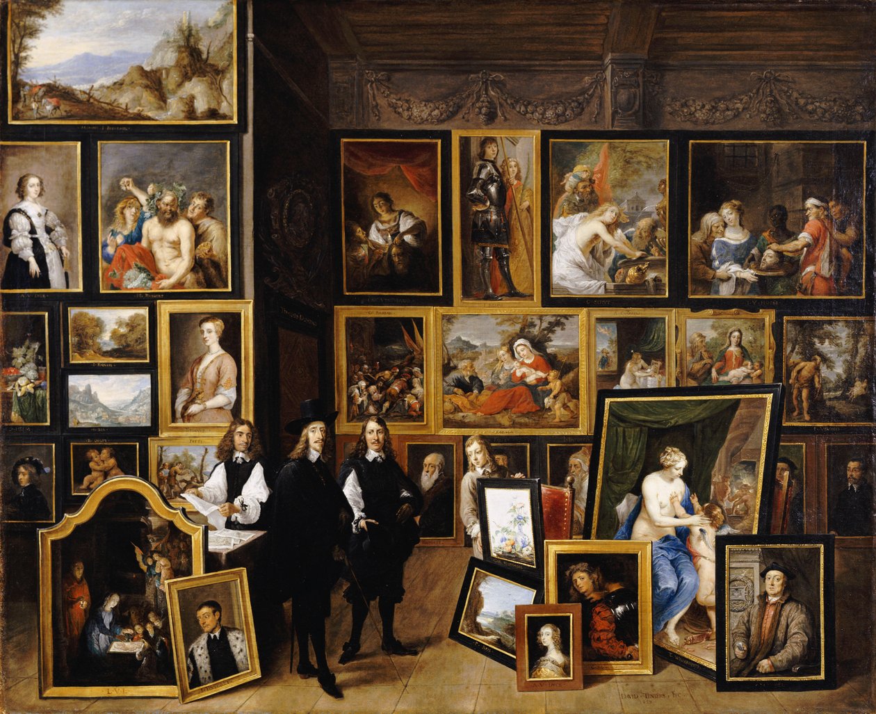 Aartshertog Leopold Wilhelm in zijn schilderijengalerij, met de kunstenaar en andere figuren door David Teniers the Younger