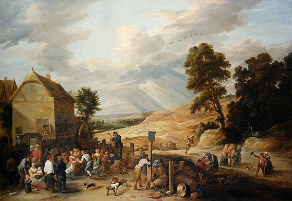 Boerendans voor een herberg door David Teniers the Younger