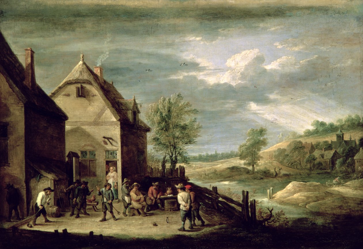 Boeren die boules spelen door David Teniers the Younger