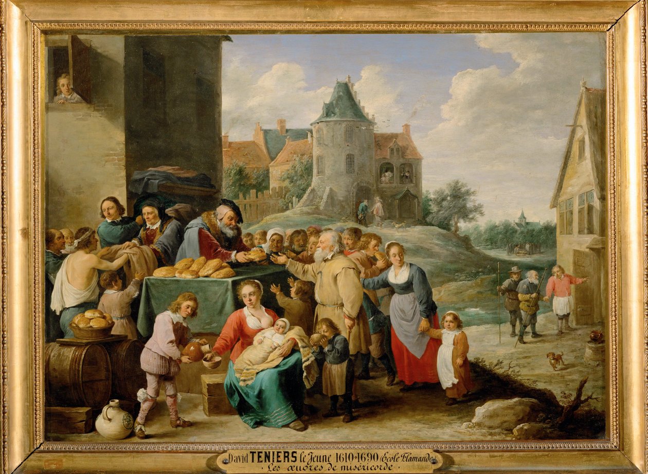 De zeven daden van barmhartigheid - Honger voeden ... door David the Younger Teniers